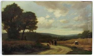 Landscape With Figures On Road With Dog And Cow by Joseph Foxcroft Cole