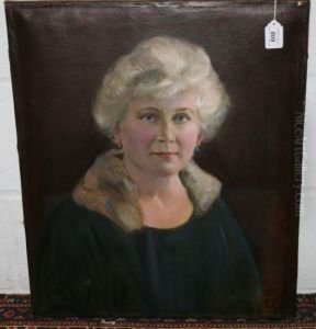 Portrait Of A Grey Haired Lady Wearing Blue Earrings And A Fur Collar