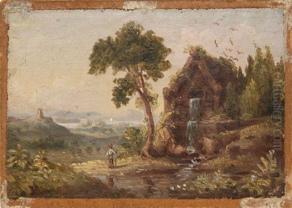 Romantic Landscape With Mill And Distant Mountains - view 1