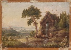 Romantic Landscape With Mill And Distant Mountains by Thomas Cole