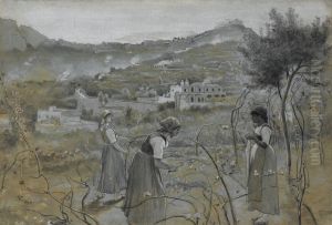 Capri Girls Pruning Vines by Charles Caryl Coleman