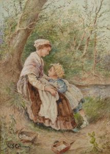 A Mother And Childwith A Basket Of Eggs by William Stephen Coleman