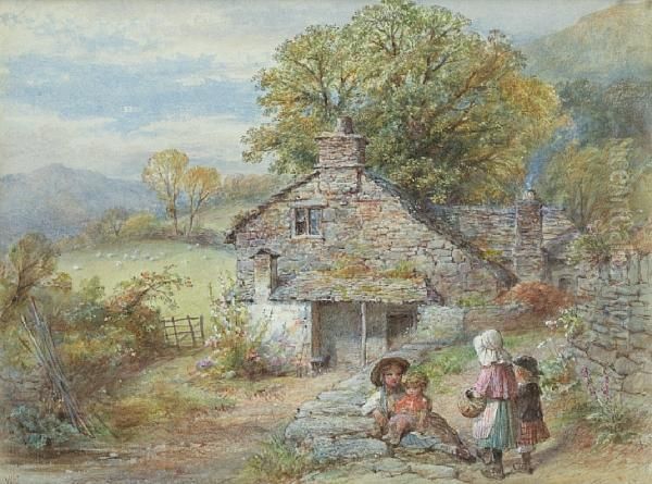 Children By A Cottage - view 1