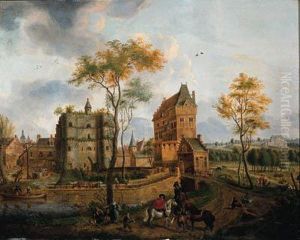 The Town Gate Of Malines, With Horsemen And Other Figures