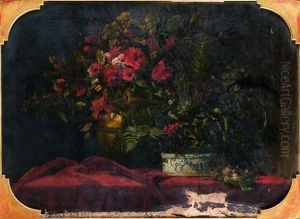 Nature Morte Aux Bouquets De Fleurs Sur Un Entablement