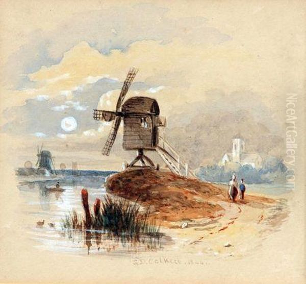 River Scene With Figures By A Post Mill - view 1