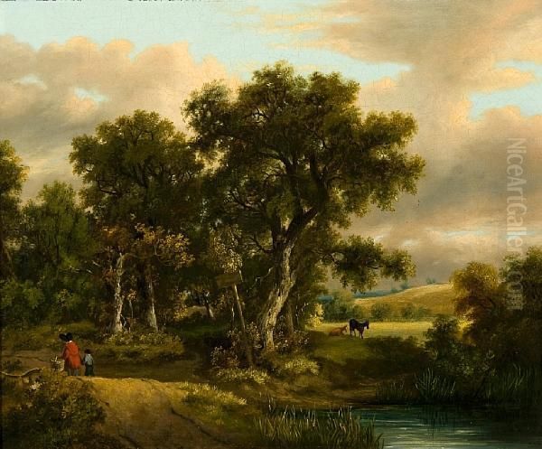 Figures In A Wooded Country Lane - view 1