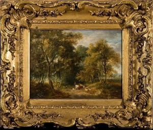 A Drover With Cattle And Sheep In A Countrylane by Samuel David Colkett