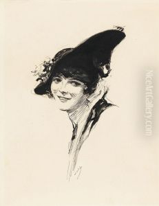 Portrait Of A Woman With A Hat by Joseph Clement Coll