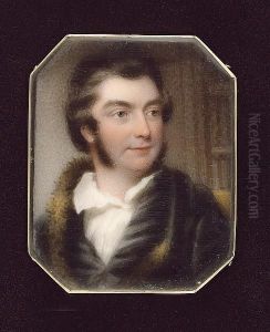 A Gentleman, Wearing Black Coat With Fur-trimmed Collar, Black Waistcoat And White Shirt, Panelled Room Background