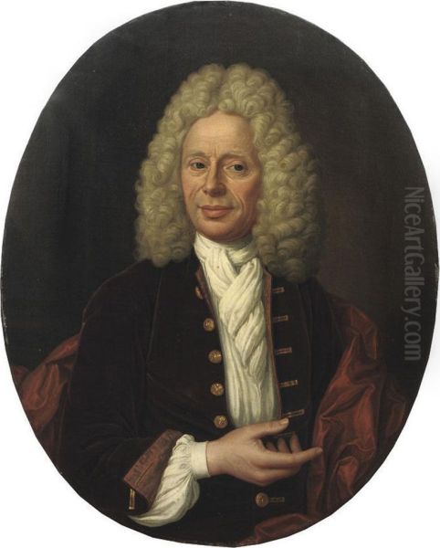 Portrait Of A Gentleman, Half-length, In A Red Velvet Costume With A White Chemise And White Jabot - view 1