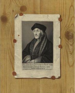 Trompe L'oeil Still Life With An Engraving Of Erasmus Of Rotterdamaffixed To A Wood Board