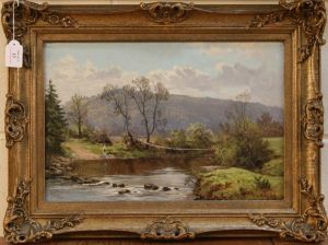 River Scene With Footbridge by Arthur Bevan Collier