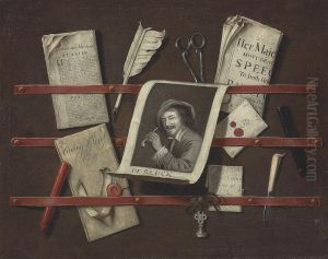 A Trompe L'oeil Still Life Of A Letter Rack by Edward Collier