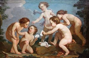 Amours Jouant A Un Chateau De Cartesou L'as De Coeur by Hyacinthe Collin de Vermont
