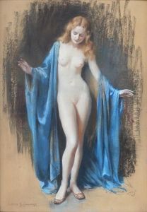 Standing Female Nude With Blue Robe 'albert H. Collings' Standing Female Nude With Blue Robe 'albert H. Collings'