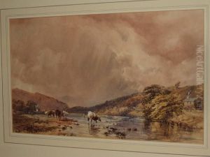 River Landscape With Cattle Watering by William Collingwood Smith