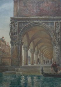 Gondoliers At The Doge's Palace, Venice by William Harding Collingwood-Smith