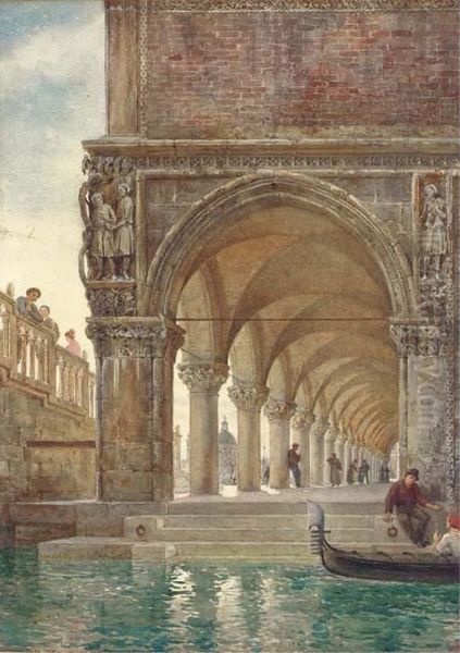 Gondoliers Conversing Before The Doge's Palace - view 1