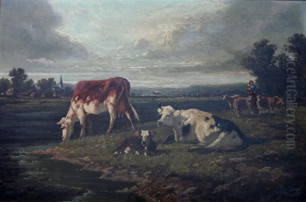 Cattle In A Field; A Shepherdess With Cattle And Sheep - view 1