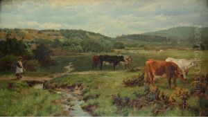 Young Girl Tending Cattle On A Heath by Charles Collins