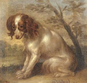 A King Charles Spaniel In A Landscape by Charles Collins