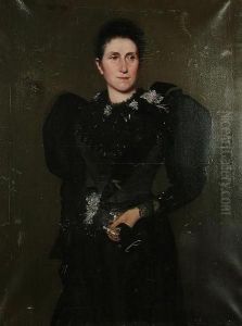 Portrait, Three Quarter Length Of A Lady Wearing A Black Dress, Holding Opera Glasses by Jennett Collins