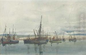 Tugs And Fishing Boats Lying At Anchor by Alfred James Collister