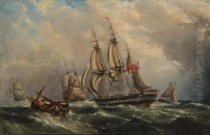 A Busy Shipping Scene by Ebenezer Colls