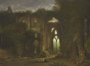 Sketching The Ruins Of Tintern Abbey by Samuel Colman