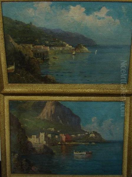 Italian Coastal Scenes With Fisherman In Boats With Buildings - view 1