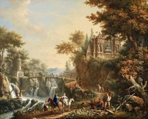 Giovanni Battista Innocenzo Colombo A View On The Environs Of Rome Oil On Canvas Signed I Bi Colomba Lower Right On Rock 44.5 X 54.5 Cm by Giovanni Battista Colombo