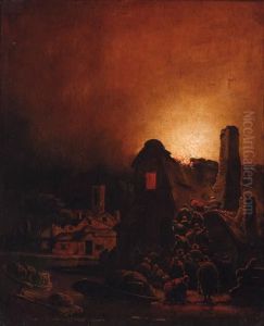 A Fire In A Village At Night A Fire In A Village At Night