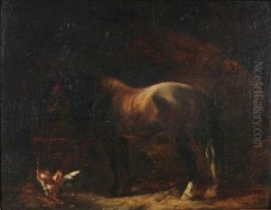 Paard En Kip In De Stal by Gustaaf Colsoulle