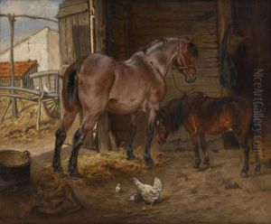 Jument Et Poulain A L'ecurie by Gustaaf Colsoulle