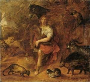 Orpheus Mit Seinem Spiel Die Tiere Bezaubernd.
 Signiert Und Datiert Unten Rechts: D. Colyns by David Colijns