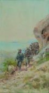 Chasseurs Alpins Sur Fond De Bord De Mer. by Pierre Comba