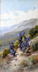 La Halte. - Chasseurs Alpins Du7eme Bataillon by Pierre-Paul Comba