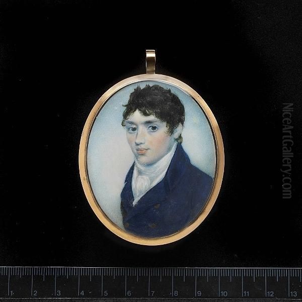 A Gentleman, Wearing Blue Coat With Brass Buttons, White Waistcoat And Tied Stock. - view 1
