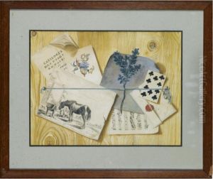 Trompe L'oeil Of A Dirk Stoop Print, Sheet Music And Other Items Held To A Pine Wall By A Tape Trompe L'oeil Of A Dirk Stoop Print, Sheet Music And Other Items Held To A Pine Wall By A Tape