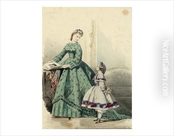Femme A L'ombrelle Et Enfants - view 1