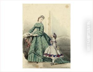 Femme A L'ombrelle Et Enfants by Francois Claudius Compte-Calix