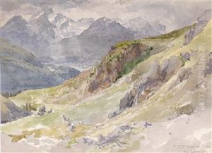 Der Alp Languard Mit Piz Palu Und Bernina Massiv by Edward Theodore Compton