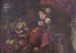 Composizione Di Frutti E Fiori Su Velluti by Meiffren (Ephren) Conte (Leconte)
