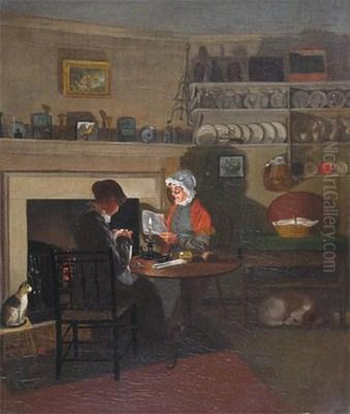 Interior Scene With Two Women By A Fire - view 1