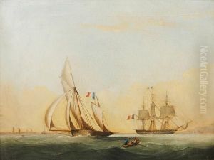 A French Lugger Bearing Away From A Frenchfrigate Hove-to In A Bay