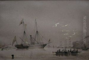 A Frigate; A Steam Yacht And Other Vessels