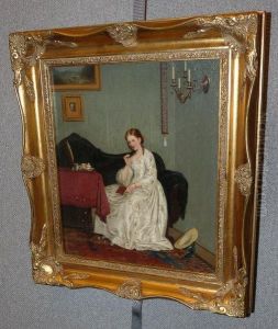A Lady Seated, Writing In A Drawing Room by Albert Conrad