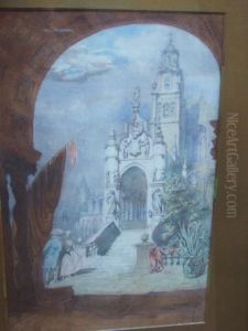 Figures Before A Church