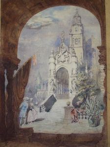 An Architectural Study, With Figures On A Terrace Before, With A Study For A Window Opening Verso by Alfred Charles Conrade